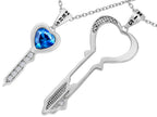 Star K™ His and Hers Key to my Heart Couple 2pcs Pendant Necklace Set with Simulated Blue Topaz