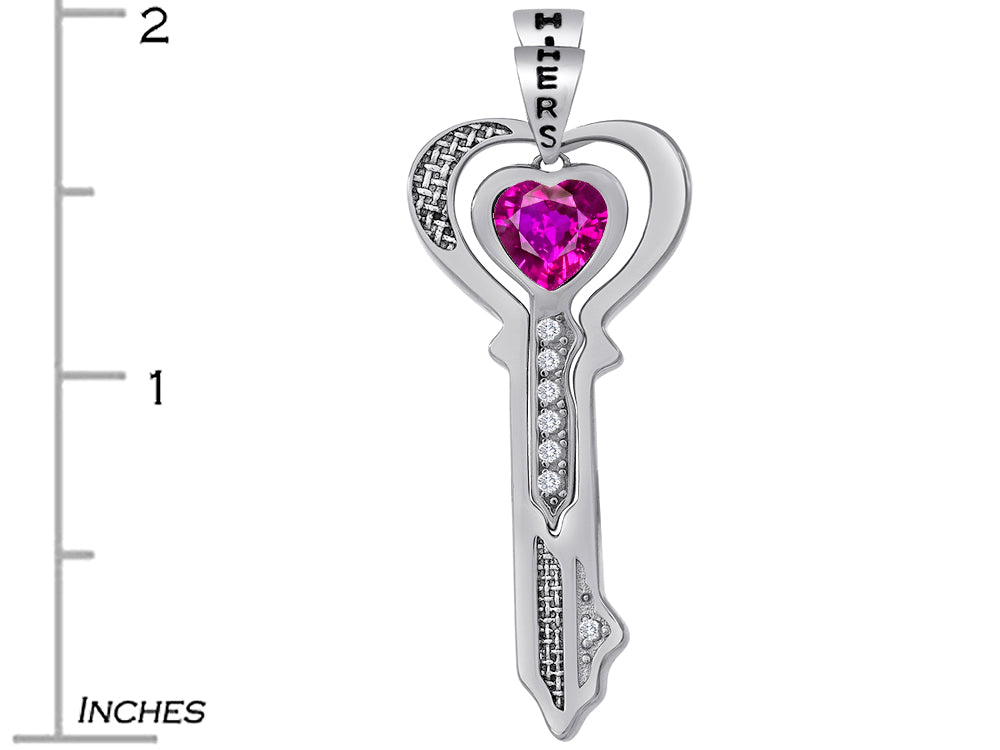 Star K™ His and Hers Key to my Heart Couple 2pcs Pendant Necklace Set with Created Pink Sapphire