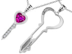 Star K™ His and Hers Key to my Heart Couple 2pcs Pendant Necklace Set with Created Pink Sapphire