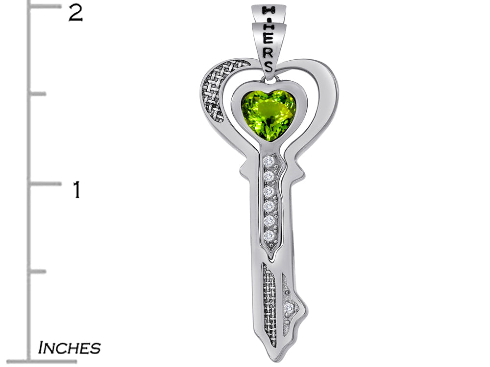 Star K™ His and Hers Key to my Heart Couple 2pcs Pendant Necklace Set with Simulated Peridot and Cubic Zirconia