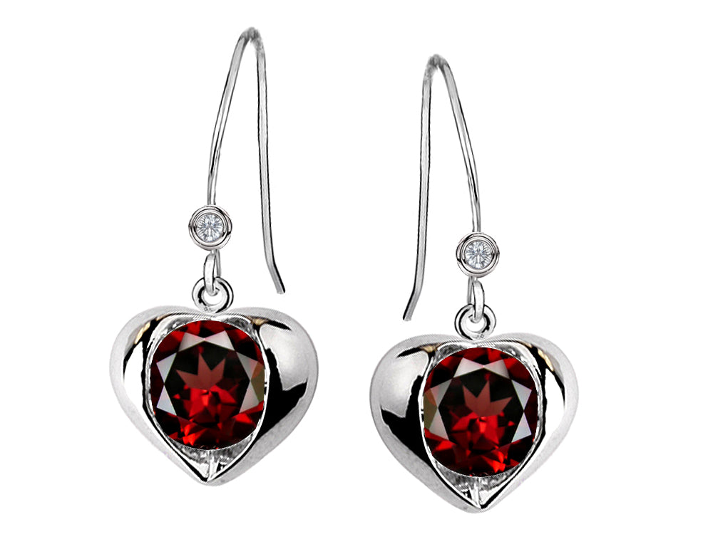 Star K™ Round 6mm Simulated Garnet Heart Hook Earrings
