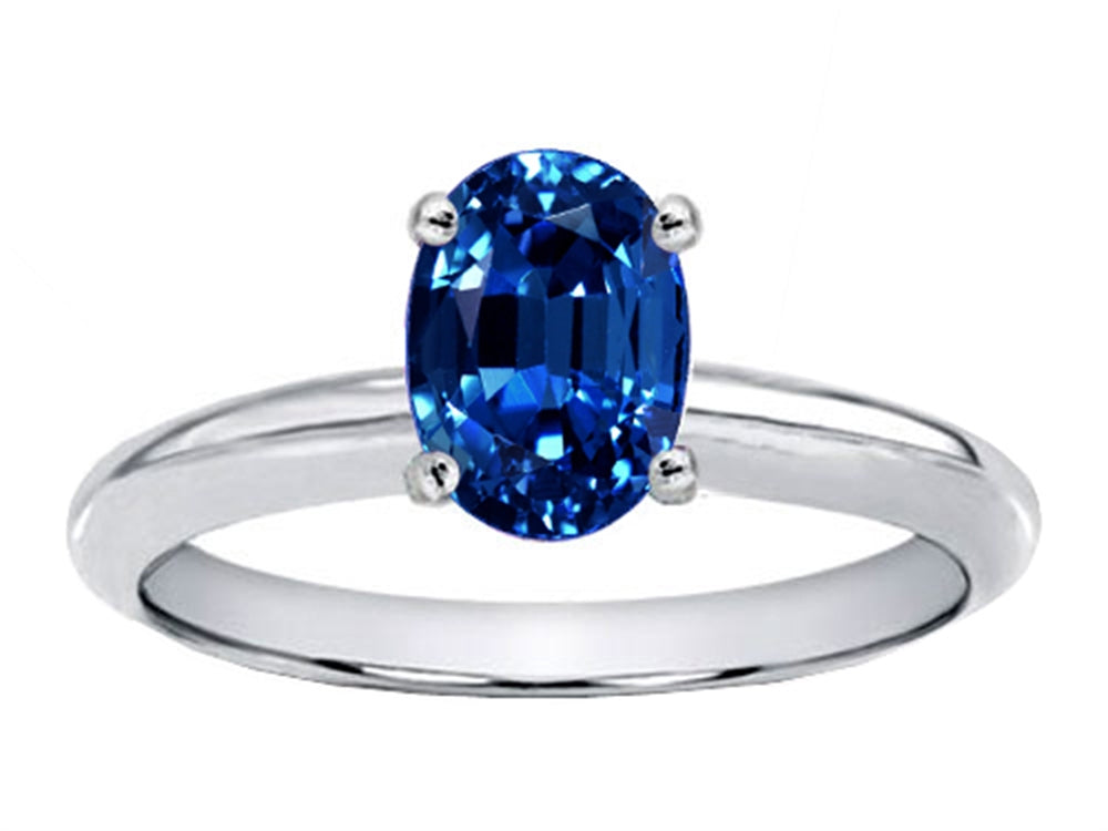 Tommaso Design Oval 8x6mm Created Blue Sapphire Solitaire Engagement Ring