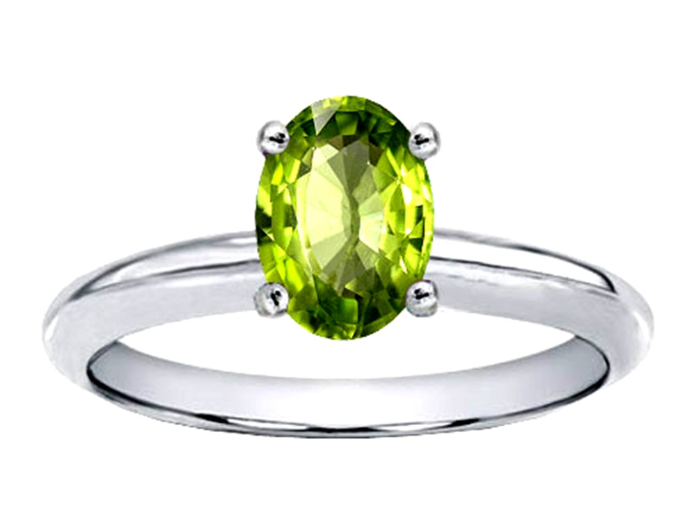 Tommaso Design Oval 8x6mm Genuine Peridot Solitaire Engagement Ring