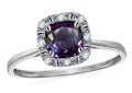 Star K 14 kt White Gold Classic Cushion-Cut Simulated Alexandrite Designer Halo Ring