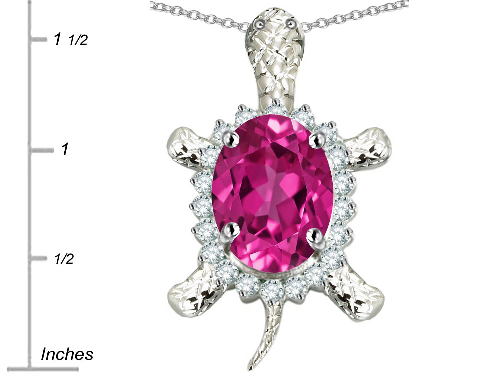 Star K™ Good Luck Turtle Pendant Necklace With Oval 12x10mm Created Pink Sapphire
