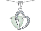 Star K™ Heart Shape 12mm White Created Opal and Cubic Zirconia Pendant Necklace