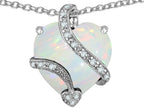Star K™ Large 15mm Heart Shape White Created Opal and Cubic Zirconia Love Pendant Necklace