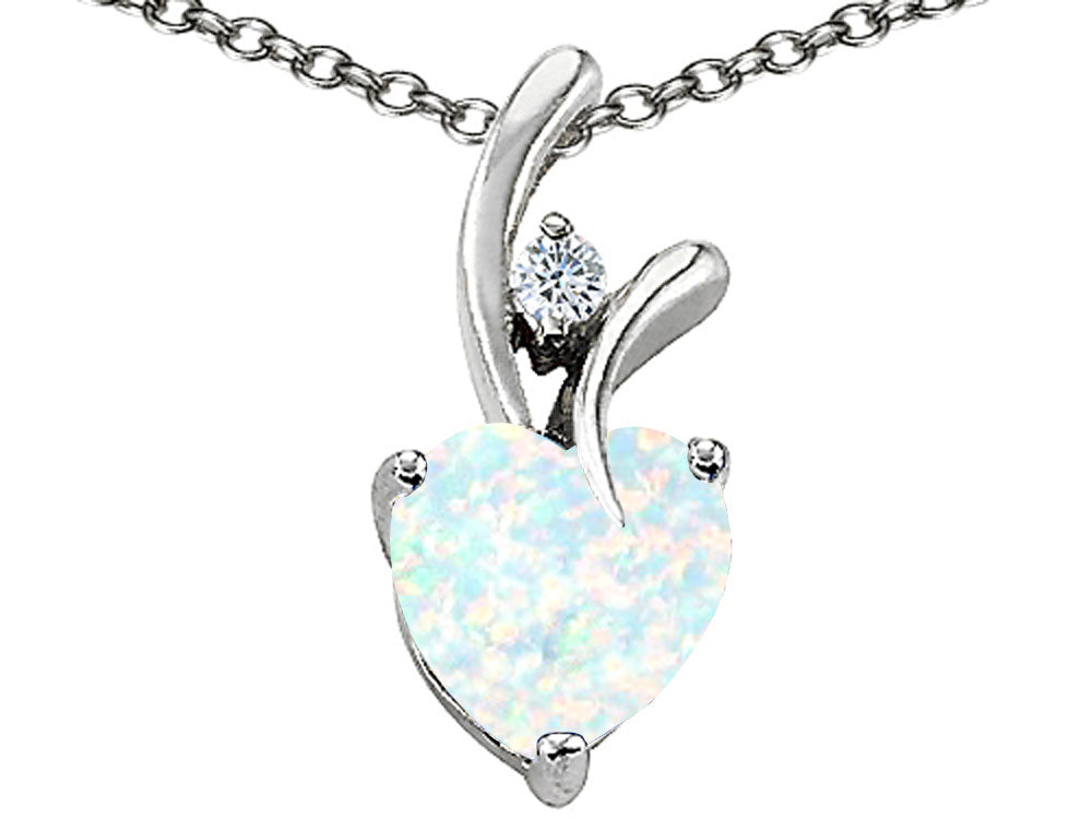Star K™ 8mm Heart Shape Simulated Opal Pendant Necklace