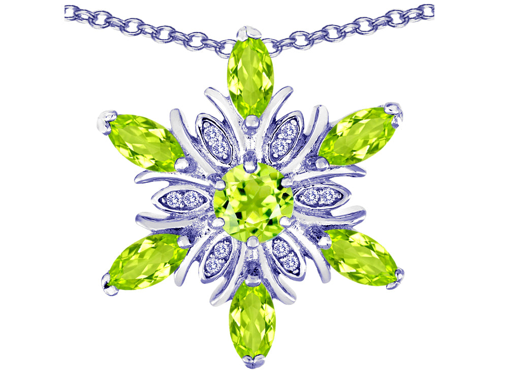Star K™ Simulated Peridot and Cubic Zirconia Snowflake Pendant Necklace