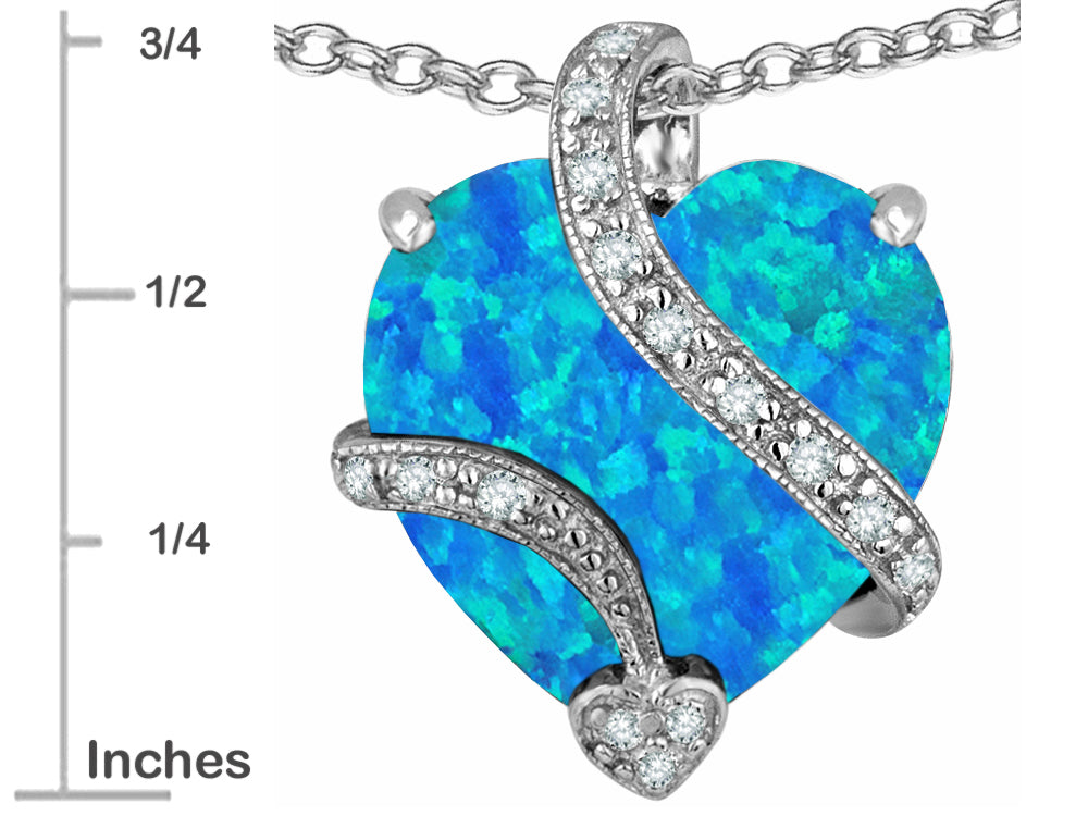 Star K™ Large 15mm Heart Shape Blue Created Opal and Cubic Zirconia Love Pendant Necklace