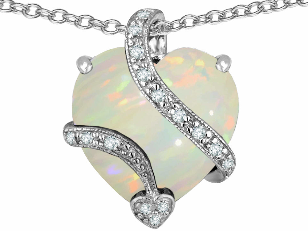 Star K™ Large 15mm Heart Shape Simulated Opal Love Pendant Necklace