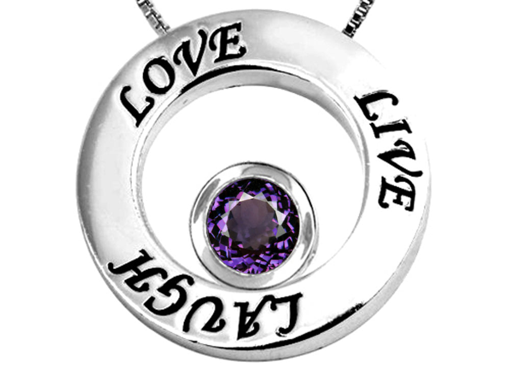 Star K™ Live/Love/Laugh Circle of Life Pendant Necklace with Birth Month Round Simulated Alexandrite