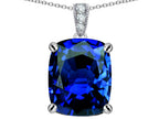 Star K™ Large 12x10mm Cushion-Cut Simulated Sapphire Pendant Necklace
