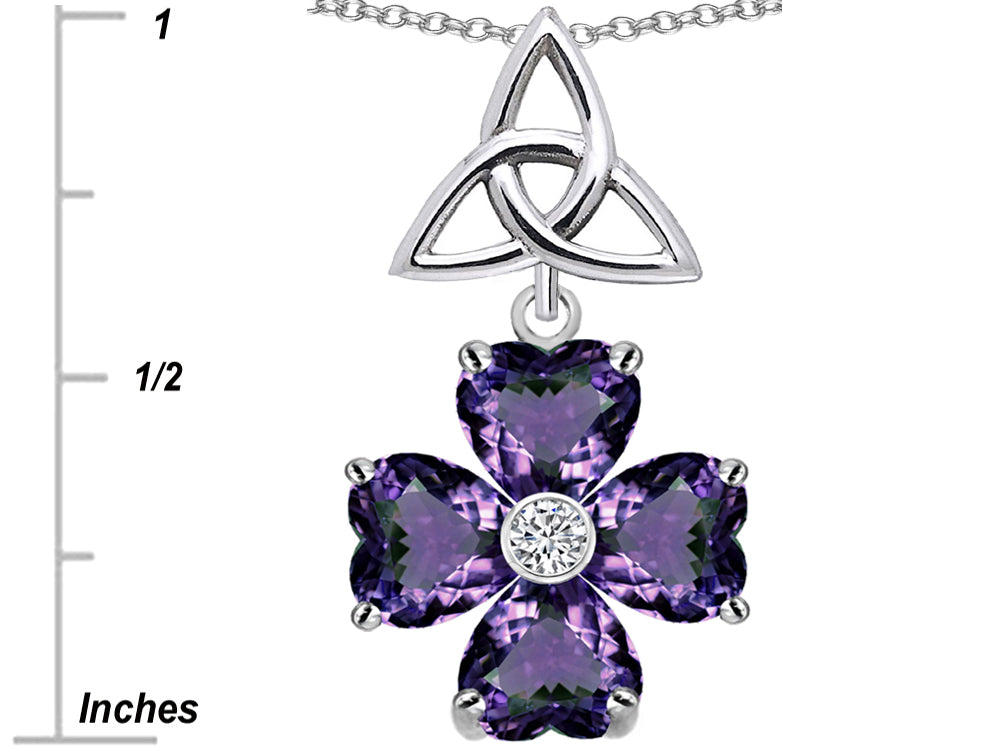 Star K™ Lucky Shamrock Celtic Knot Made with Heart 6mm Simulated Alexandrite Pendant Necklace