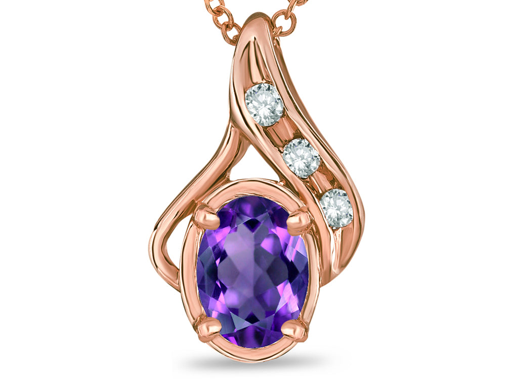 Star K™ Oval 7x5 mm Genuine Amethyst Pendant Necklace