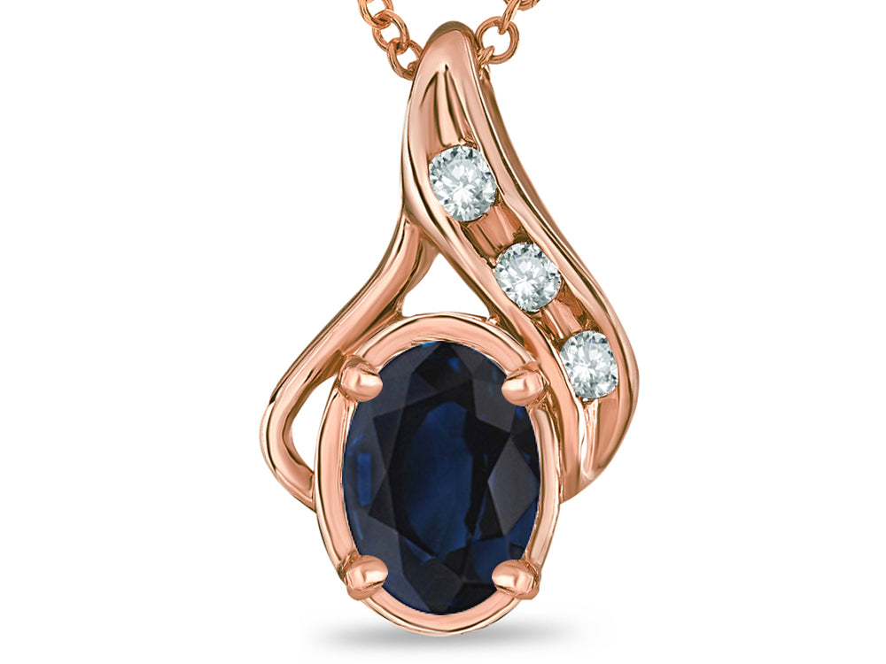 Star K™ Oval 7 x5mm Genuine Sapphire Pendant Necklace