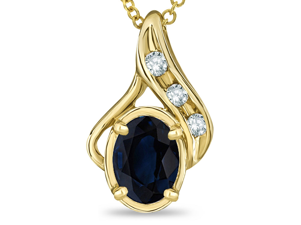 Star K™ Oval 7 x5mm Genuine Sapphire Pendant Necklace