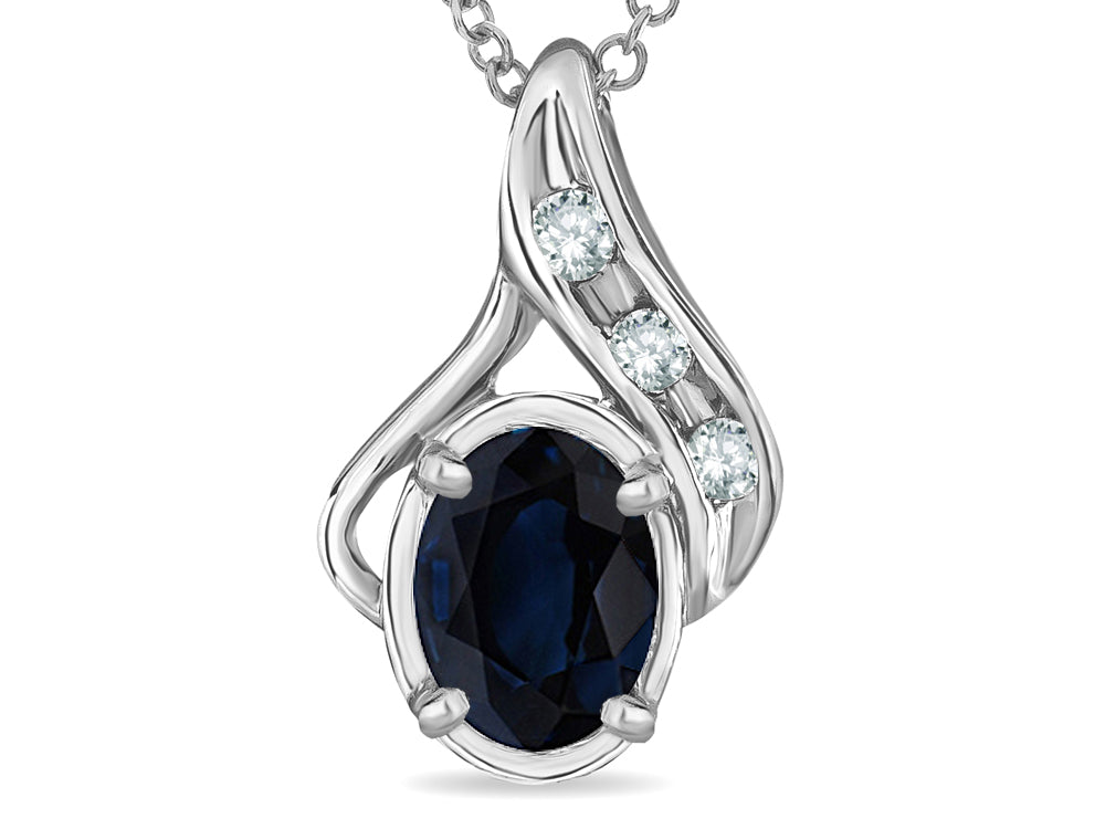 Star K™ Oval 7 x5mm Genuine Sapphire Pendant Necklace