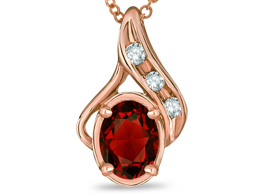 Star K™ Oval 7x5mm Genuine Garnet Pendant Necklace
