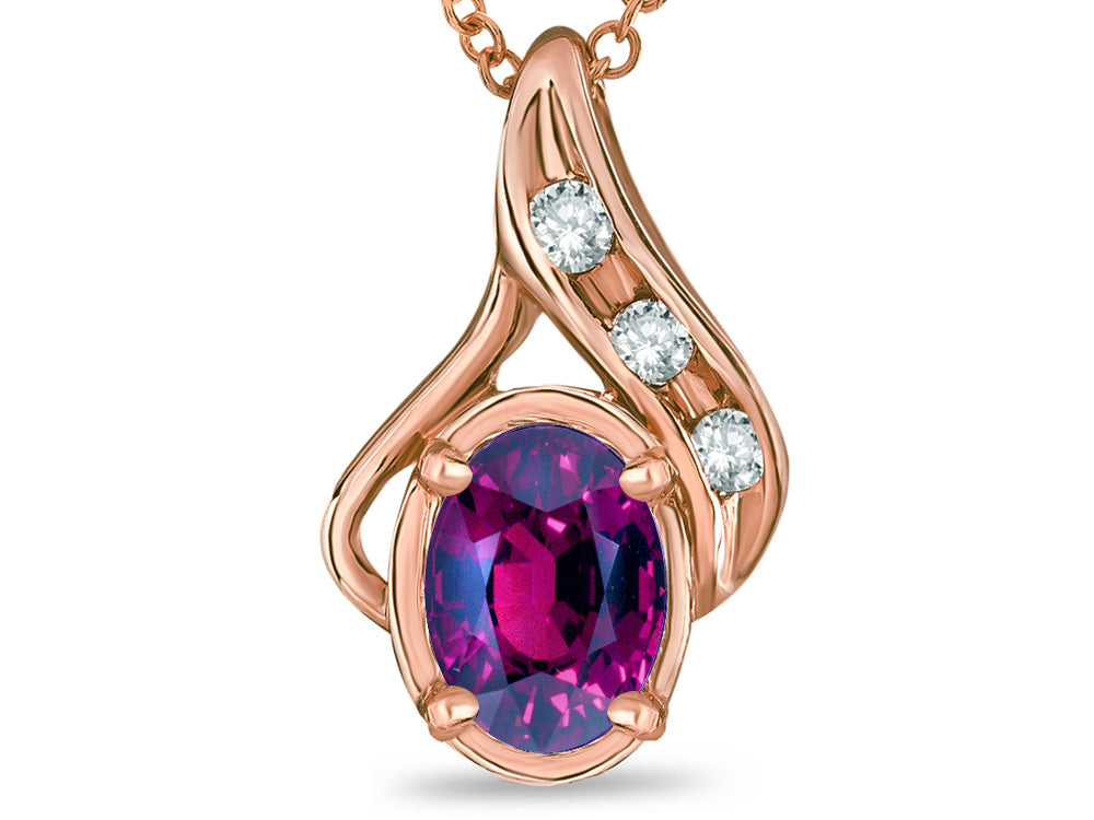 Star K™ Oval 7x5mm Genuine Rhodolite Pendant Necklace