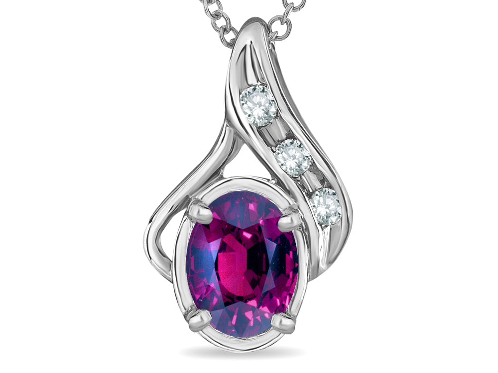 Star K™ Oval 7x5mm Genuine Rhodolite Pendant Necklace