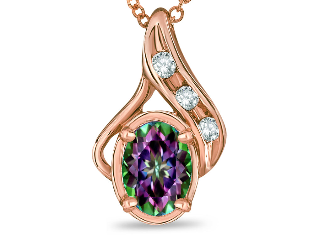 Star K™ Oval 7x5mm Rainbow Mystic Topaz Pendant Necklace