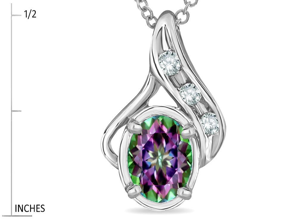 Star K™ Oval 7x5mm Rainbow Mystic Topaz Pendant Necklace