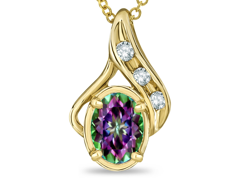 Star K™ Oval 7x5mm Rainbow Mystic Topaz Pendant Necklace