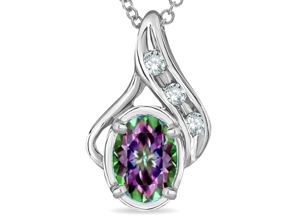 Star K™ Oval 7x5mm Rainbow Mystic Topaz Pendant Necklace