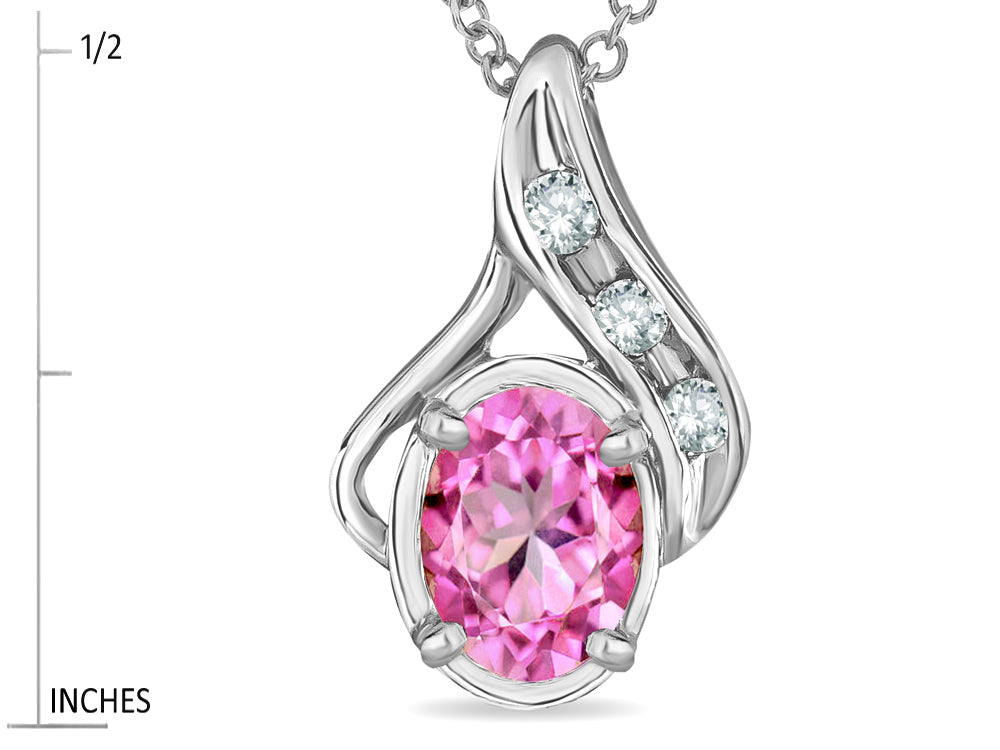 Star K™ Oval 7x5mm Simulated Pink Tourmaline Pendant Necklace