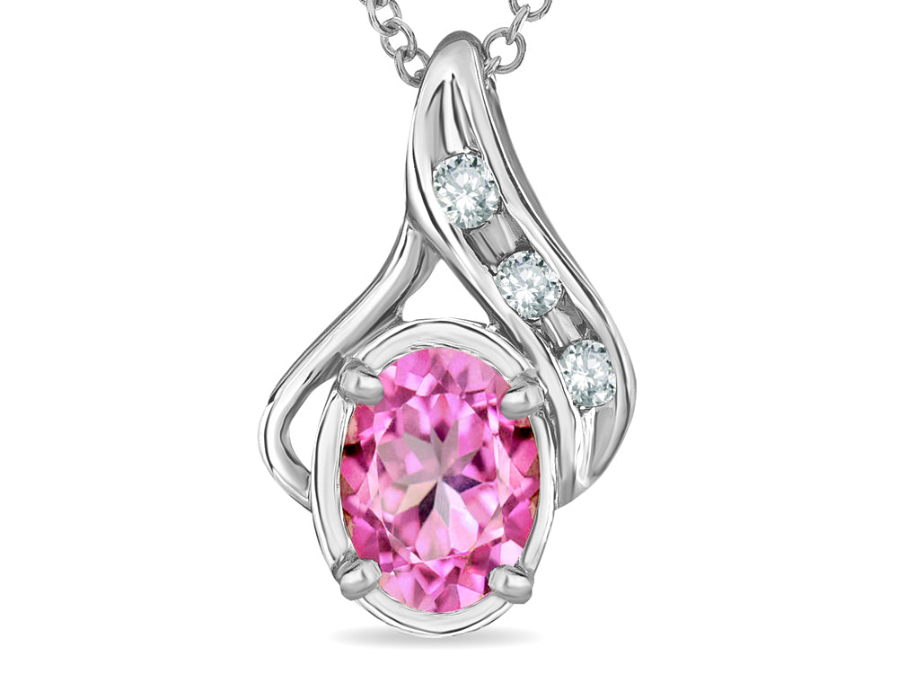 Star K™ Oval 7x5mm Simulated Pink Tourmaline Pendant Necklace