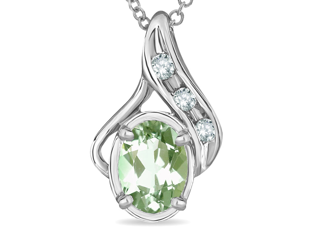 Star K™ Oval 7x5mm Genuine Green Amethyst Pendant Necklace