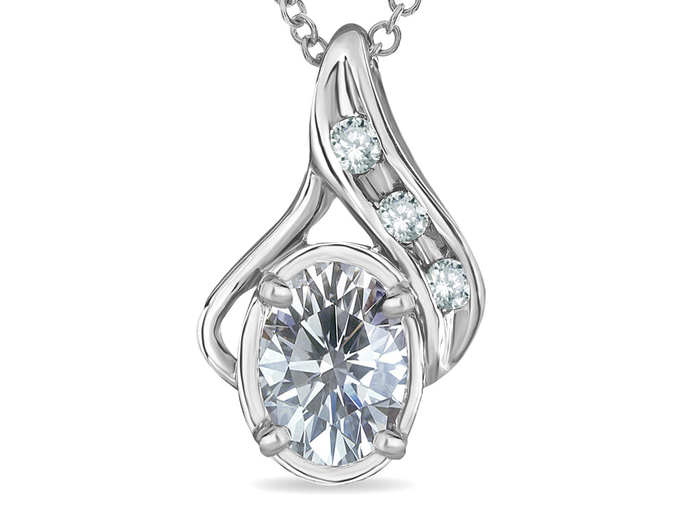 Star K™ Oval 7x5mm Genuine White Topaz Pendant Necklace