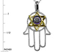 Star K™ Large Hamsa Hand Jewish Star of David Pendant Necklace with Simulated Alexandrite