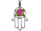 Star K™ Large Hamsa Hand Jewish Star of David Pendant Necklace with Created Pink Sapphire