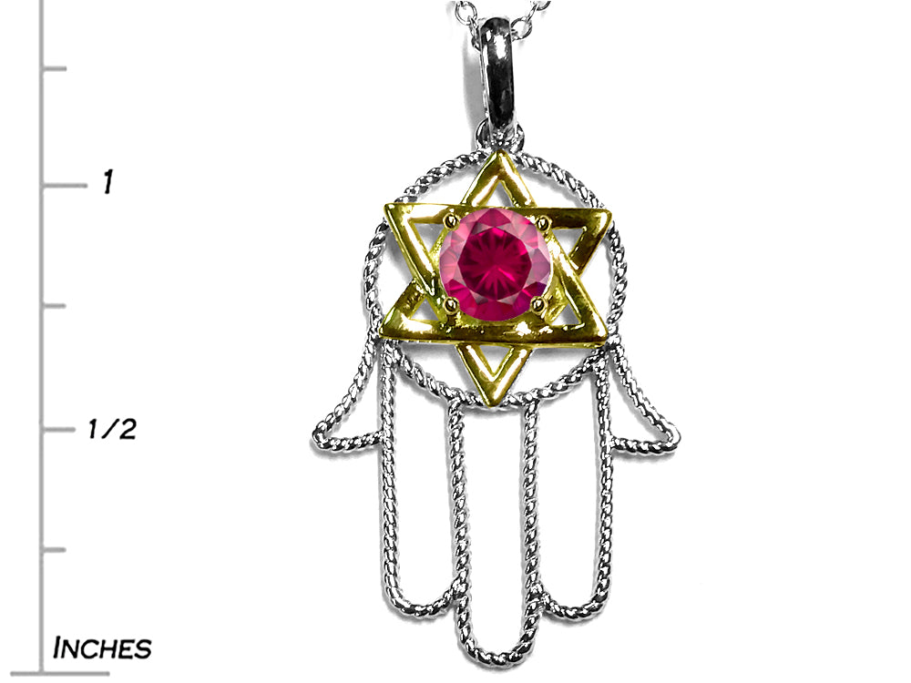 Star K™ Large Hamsa Hand Jewish Star of David Pendant Necklace with Created Ruby