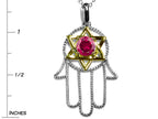 Star K™ Large Hamsa Hand Jewish Star of David Pendant Necklace with Created Ruby