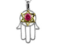 Star K™ Large Hamsa Hand Jewish Star of David Pendant Necklace with Created Ruby