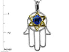 Star K™ Large Hamsa Hand Jewish Star of David Pendant Necklace with Created Sapphire