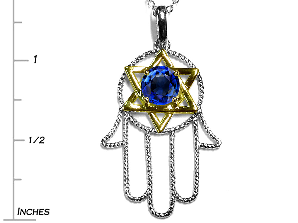 Star K™ Large Hamsa Hand Jewish Star of David Pendant Necklace with Created Sapphire