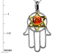 Star K™ Hamsa Hand Star of David Pendant Necklace with Simulated Mexican Fire Opal