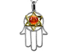 Star K™ Hamsa Hand Star of David Pendant Necklace with Simulated Mexican Fire Opal