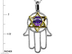 Star K™ Large Hamsa Hand Jewish Star of David Pendant Necklace with Genuine Amethyst