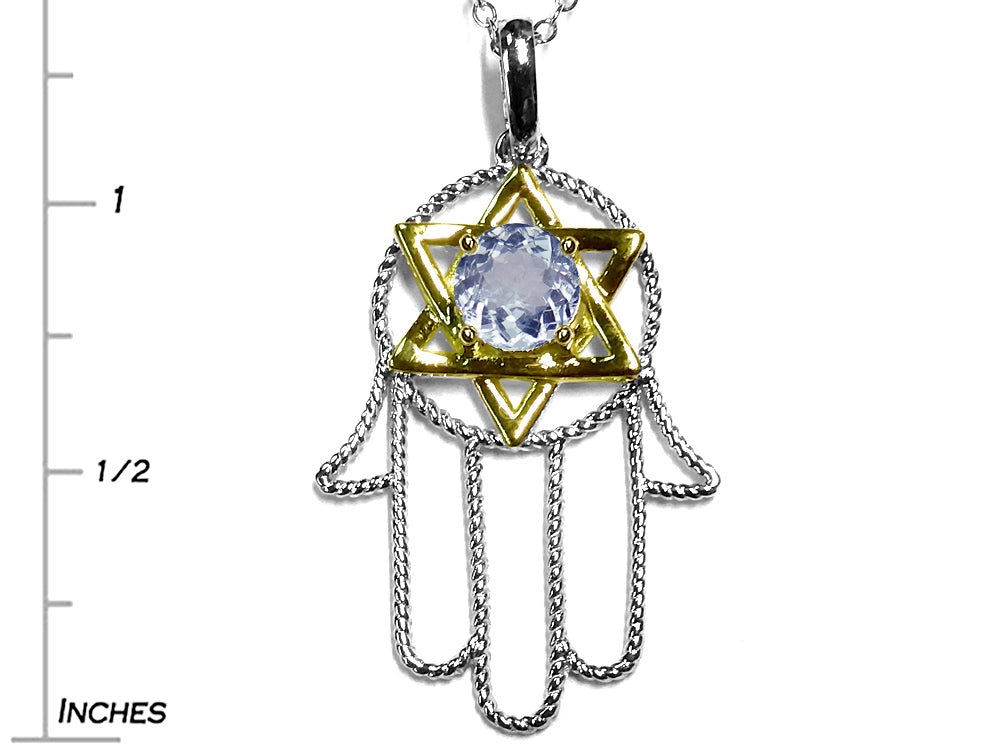 Star K™ Large Hamsa Hand Jewish Star of David Pendant Necklace with Genuine Aquamarine