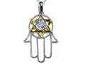 Star K™ Large Hamsa Hand Jewish Star of David Pendant Necklace with Genuine Aquamarine