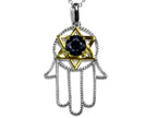 Star K™ Large Hamsa Hand Jewish Star of David Pendant Necklace with Genuine Black Sapphire