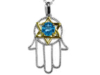 Star K™ Large Hamsa Hand Jewish Star of David Pendant Necklace with Genuine Blue Topaz