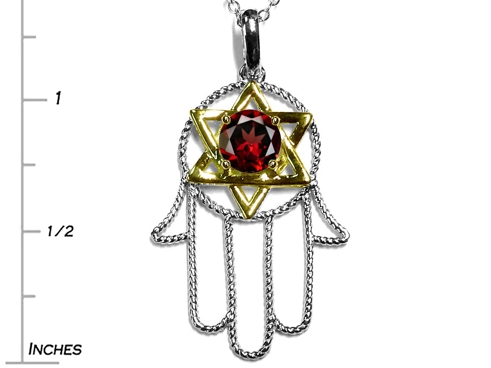 Star K™ Large Hamsa Hand Jewish Star of David Pendant Necklace with Genuine Garnet