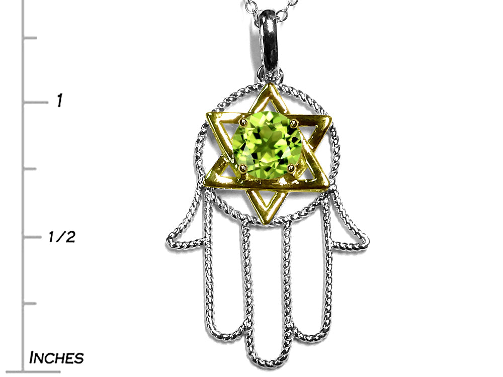 Star K™ Large Hamsa Hand Jewish Star of David Pendant Necklace with Genuine Peridot