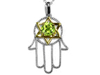 Star K™ Large Hamsa Hand Jewish Star of David Pendant Necklace with Genuine Peridot